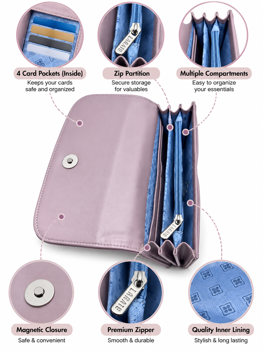 Women’s Stylish Clutch Wallet with Flap Closure | Elegant PU Leather Long Wallet for Women | Multiple Compartments & Card Holder |