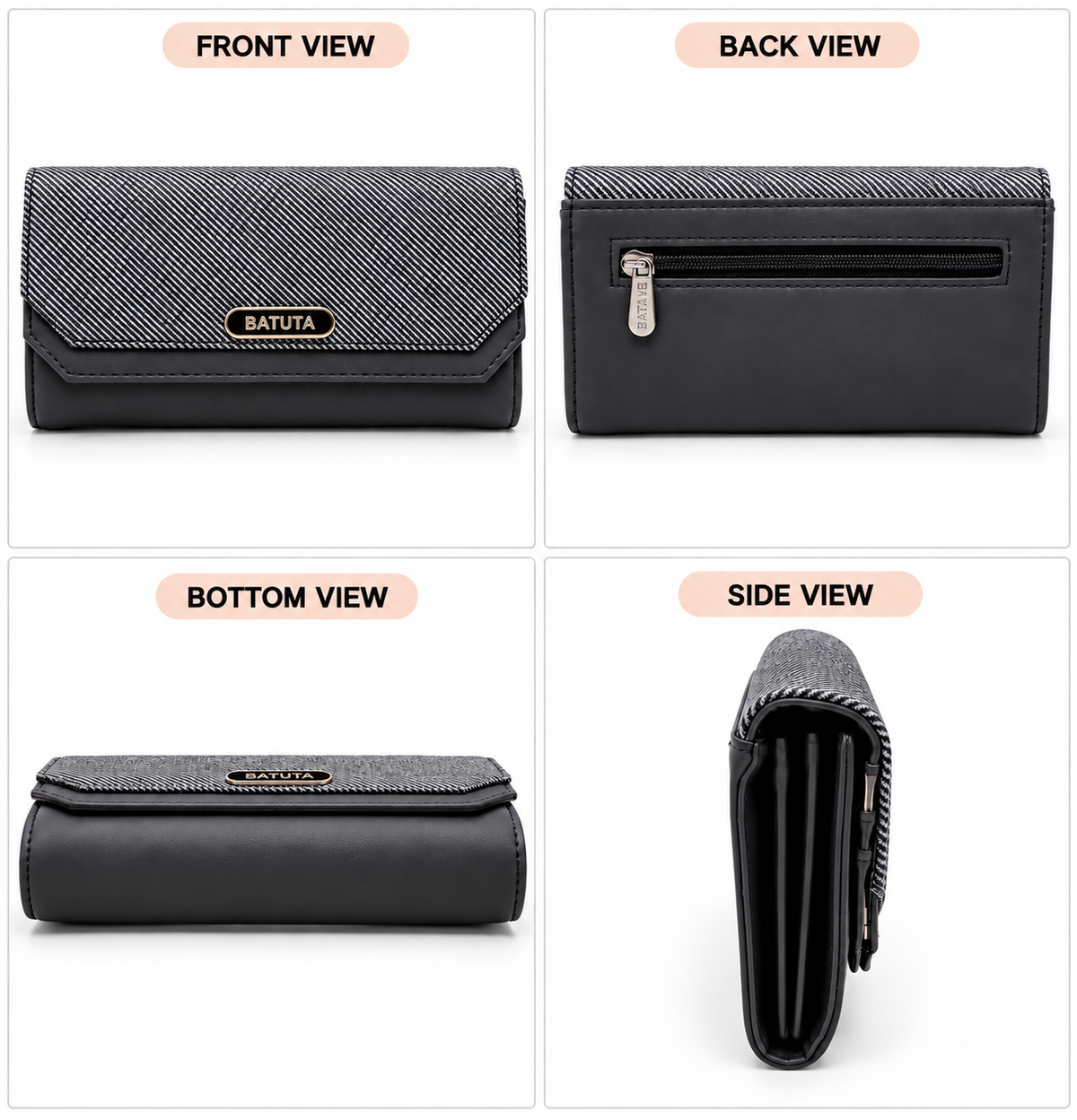 BATUTA Women’s Three Zip Multi-Compartment Clutch Wallet | Stylish Long Purse with Zipper Pocket | Spacious Ladies Wallet for Cash, Cards & Mobile