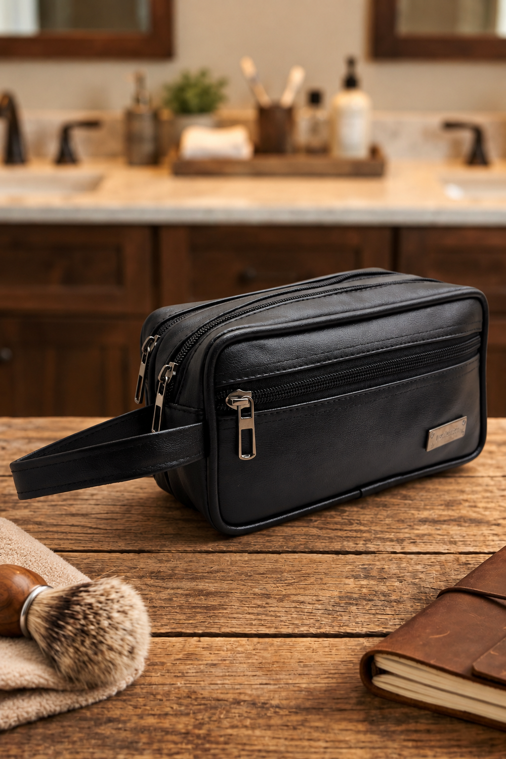 BATUTA Premium Faux Leather Toiletry & Travel Pouch for Men | Multi-Compartment Hand Carry Bag with Double Zipper | Compact Organizer for Grooming Essentials, Accessories & Daily Use
