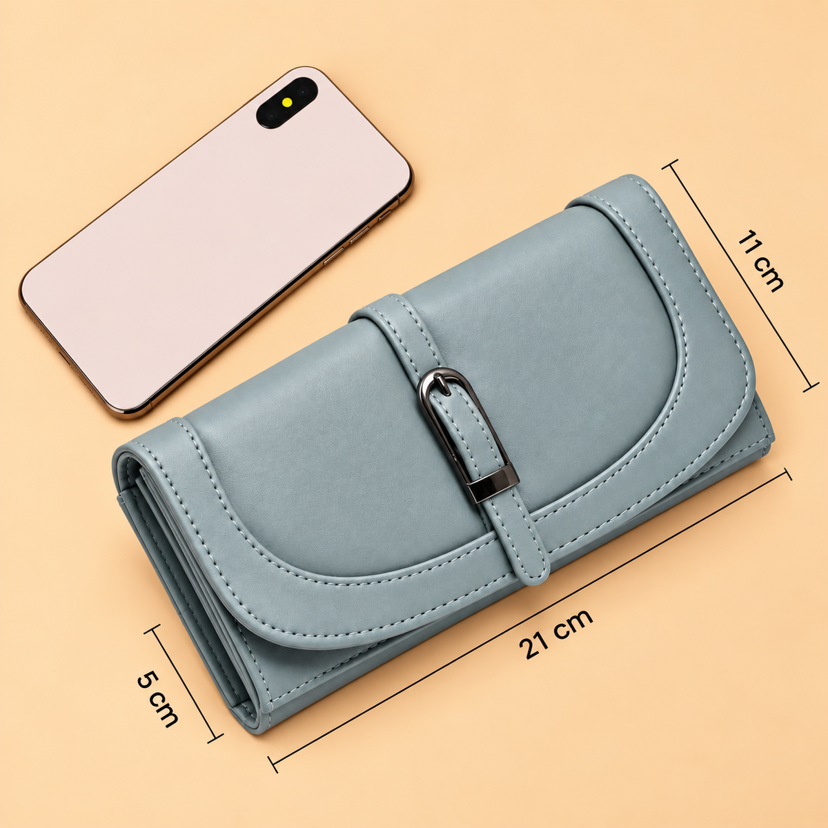 Women’s Stylish Clutch Wallet with Flap Closure | Elegant PU Leather Long Wallet for Women | Multiple Compartments & Card Holder |