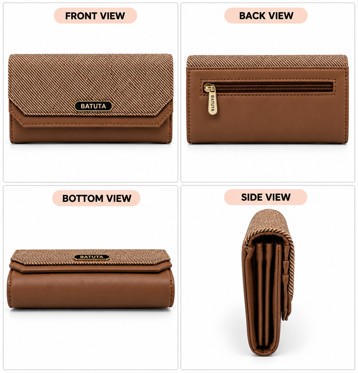 BATUTA Women’s Three Zip Multi-Compartment Clutch Wallet | Stylish Long Purse with Zipper Pocket | Spacious Ladies Wallet for Cash, Cards & Mobile
