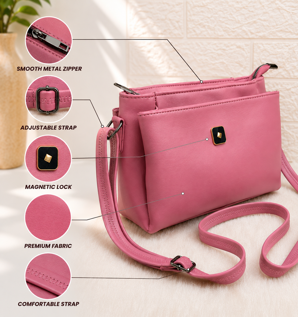 Women’s Premium PU Leather Crossbody Sling Bag | Stylish Shoulder Bag with Front Pocket