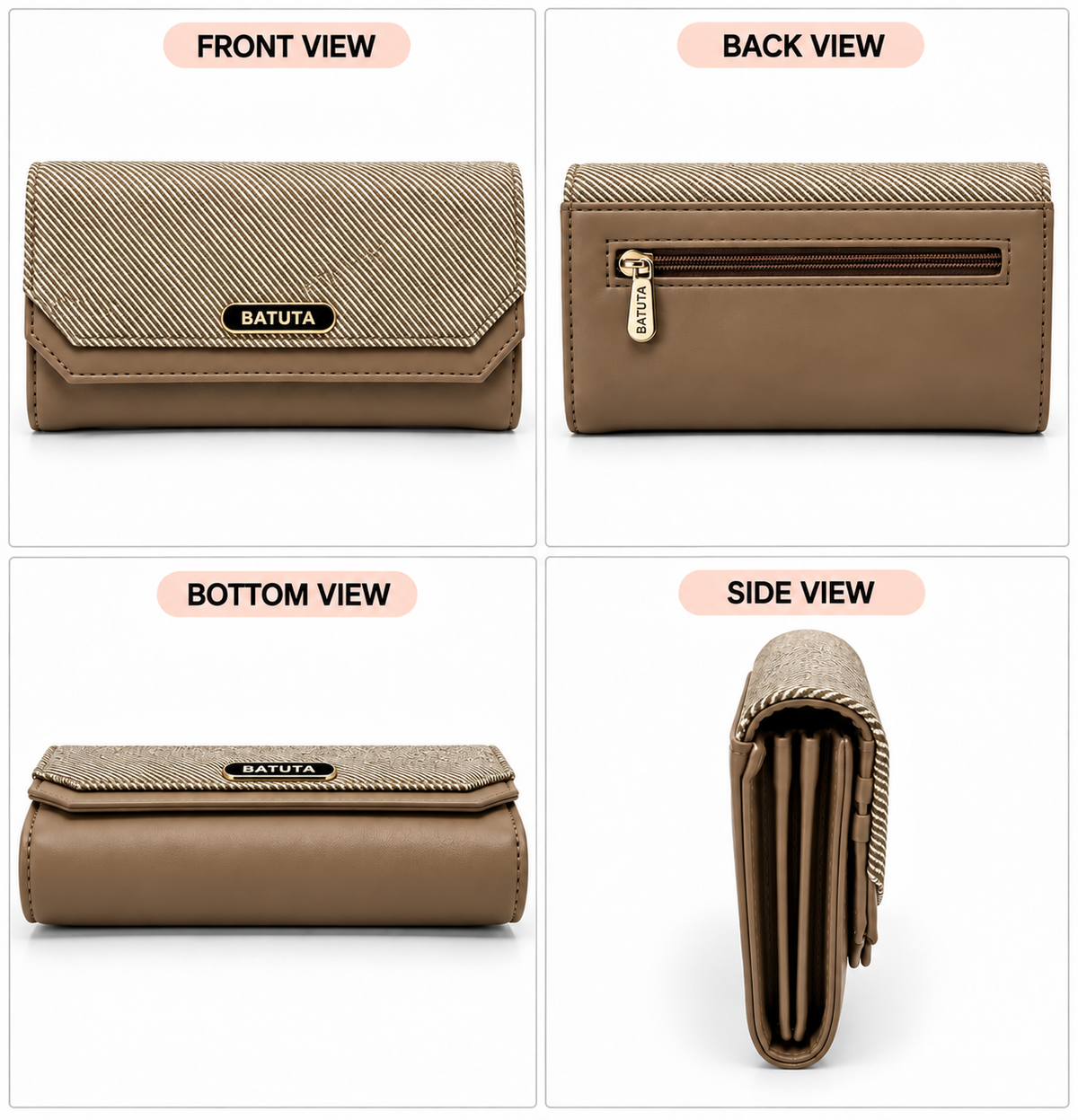 BATUTA Women’s Three Zip Multi-Compartment Clutch Wallet | Stylish Long Purse with Zipper Pocket | Spacious Ladies Wallet for Cash, Cards & Mobile