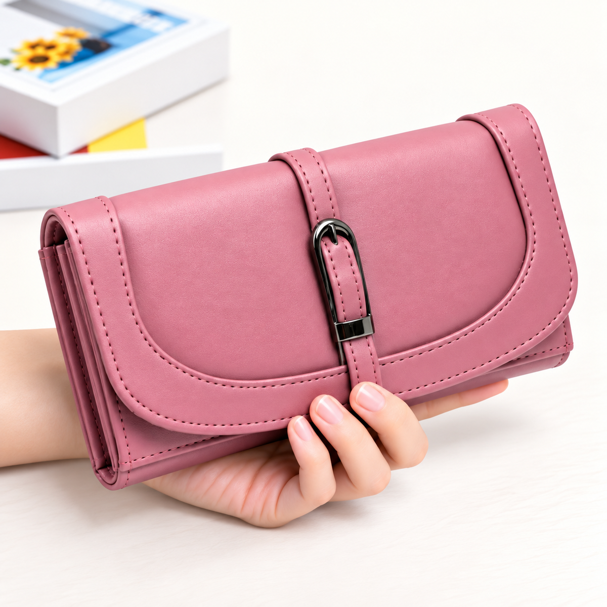 Women’s Stylish Clutch Wallet with Flap Closure | Elegant PU Leather Long Wallet for Women | Multiple Compartments & Card Holder |