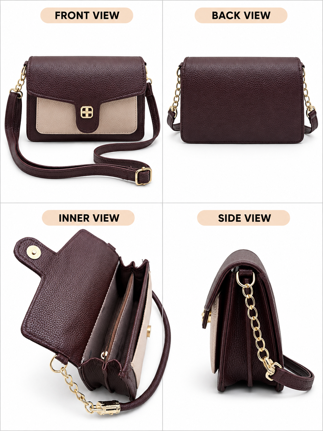 BATUTA Women's Premium Textured Shoulder Bag with Gold Chain Strap, Elegant Dual-Tone Handbag for Party, Office & Daily Use