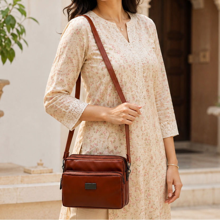 Women's Premium Crossbody Sling Bag | Triple Zip | Spacious Everyday Shoulder Bag