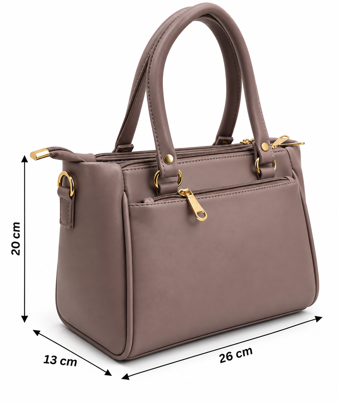 BATUTA Women’s Premium Faux Leather Handbag with Multiple Zipper Compartments, Double Handle & Sling Strap