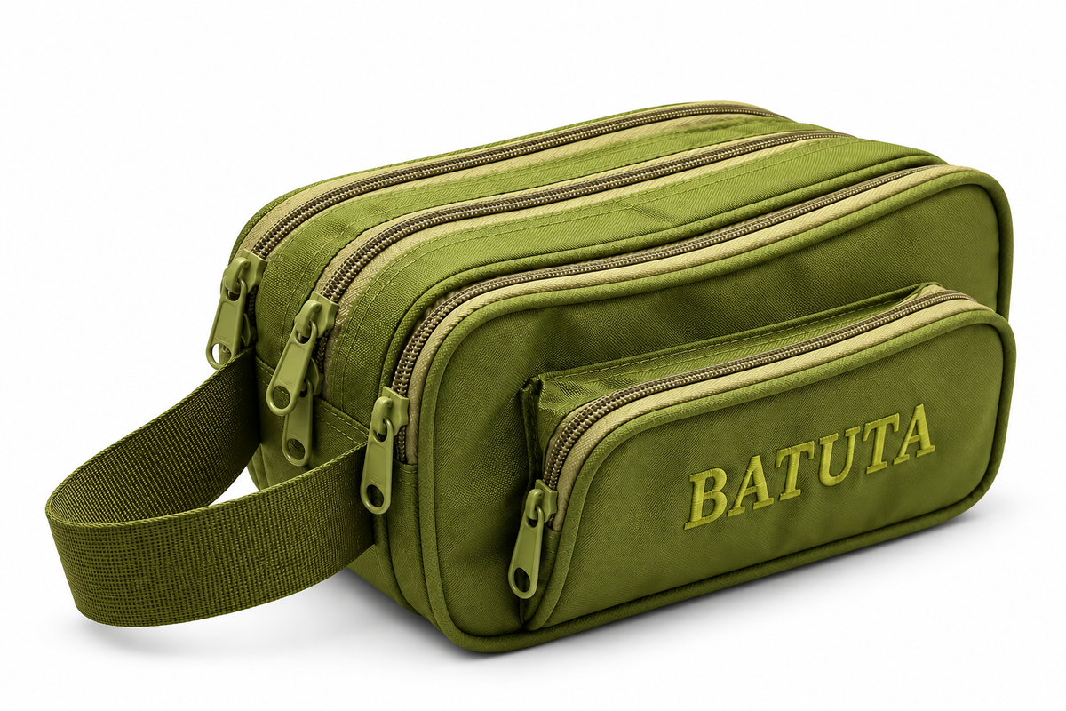 BATUTA Green Multi-Compartment Zipper Pouch Bag for Men, Travel Organizer and Utility Bag