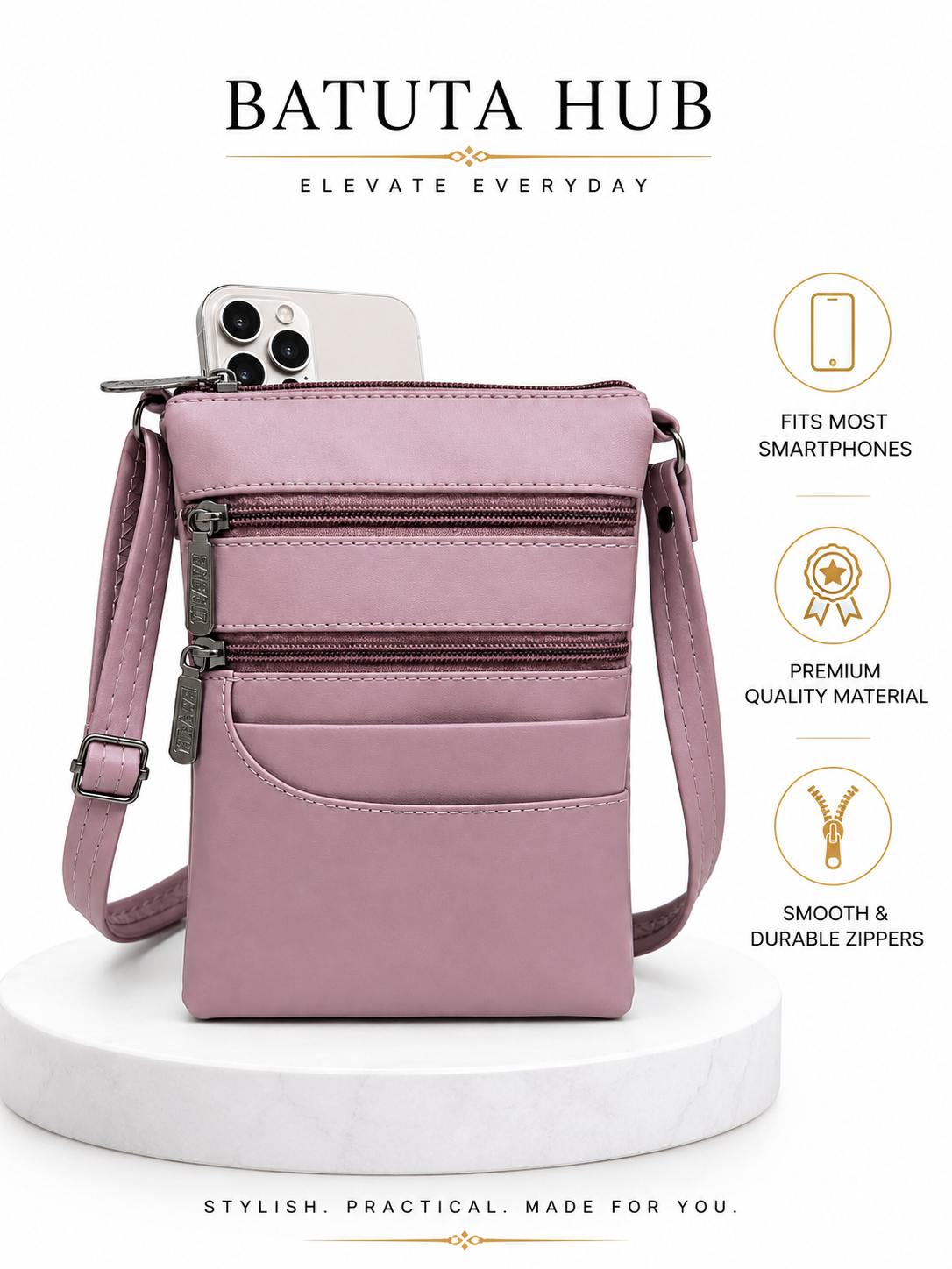 Women's Premium Faux Leather Crossbody Sling Bag with Multiple Zip Pockets
