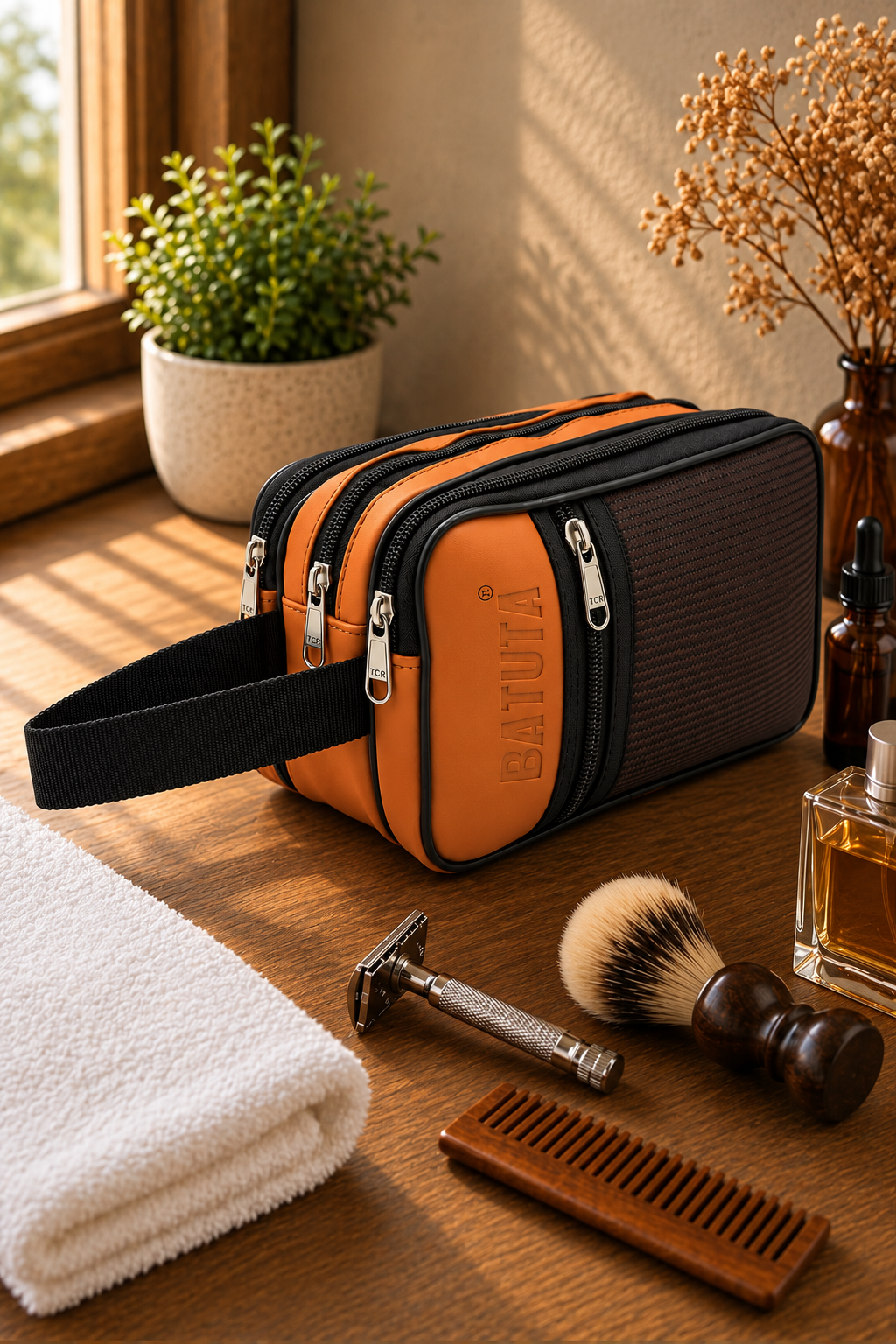 Premium Multi Zip Shaving Pouch for Men | Travel Toiletry Organizer Bag | Waterproof Grooming Kit Storage Pouch