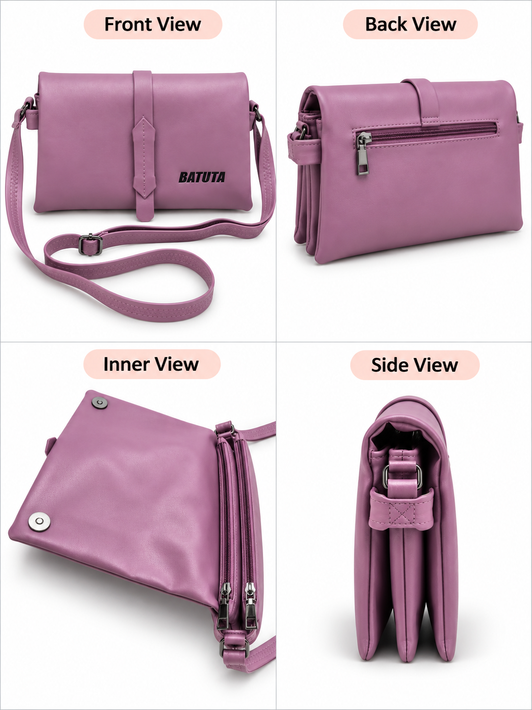 BATUTA Women's Sling Bag for Girls, Stylish Crossbody Shoulder Bag with Flap Closure, Adjustable Strap & Elegant Design