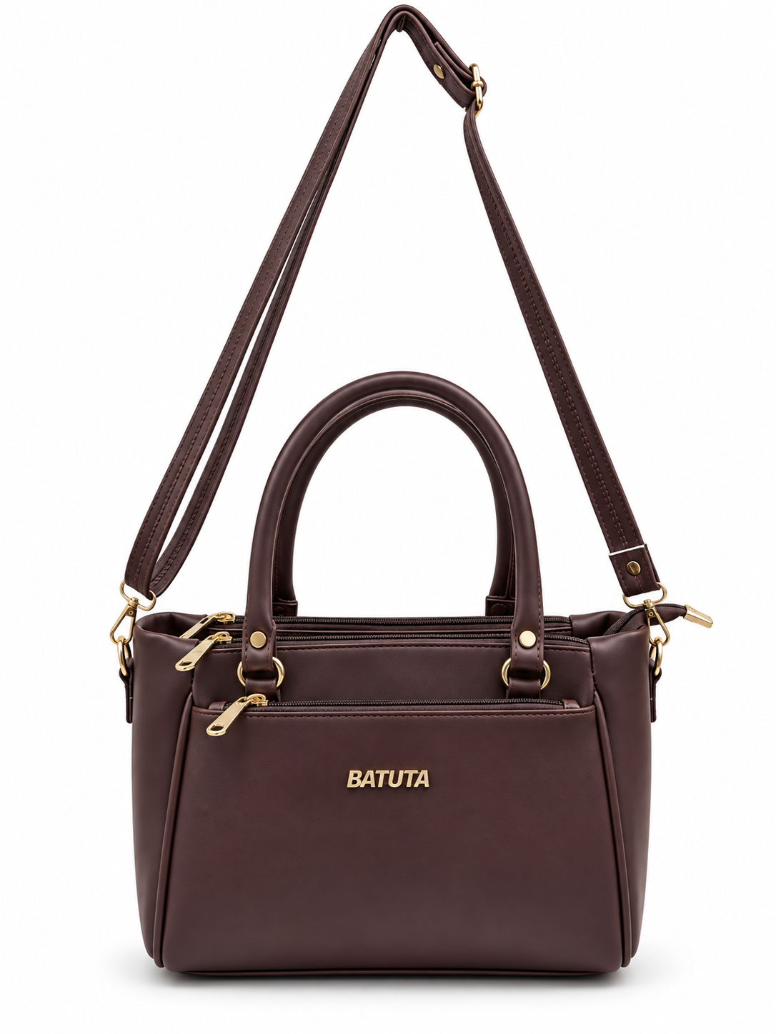 BATUTA Women’s Premium Faux Leather Handbag with Multiple Zipper Compartments, Double Handle & Sling Strap