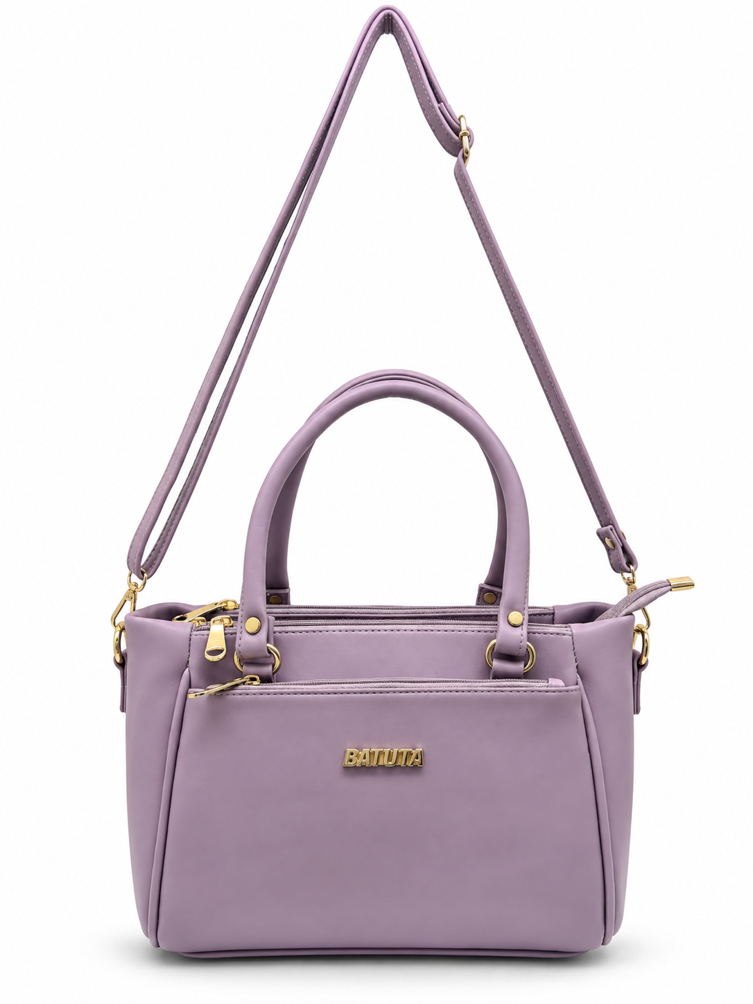 BATUTA Women’s Premium Faux Leather Handbag with Multiple Zipper Compartments, Double Handle & Sling Strap