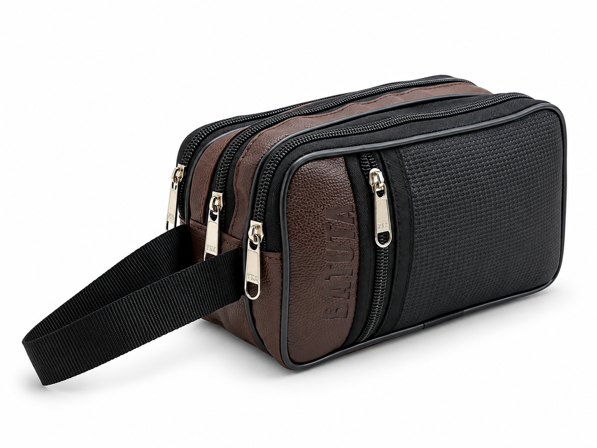 Premium Multi Zip Shaving Pouch for Men | Travel Toiletry Organizer Bag | Waterproof Grooming Kit Storage Pouch