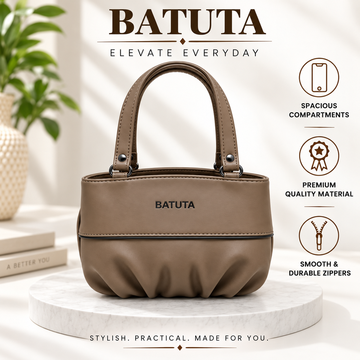 BATUTA Women’s Stylish Handbag | Premium PU Leather Tote Bag | Elegant Shoulder Carry Bag for Women