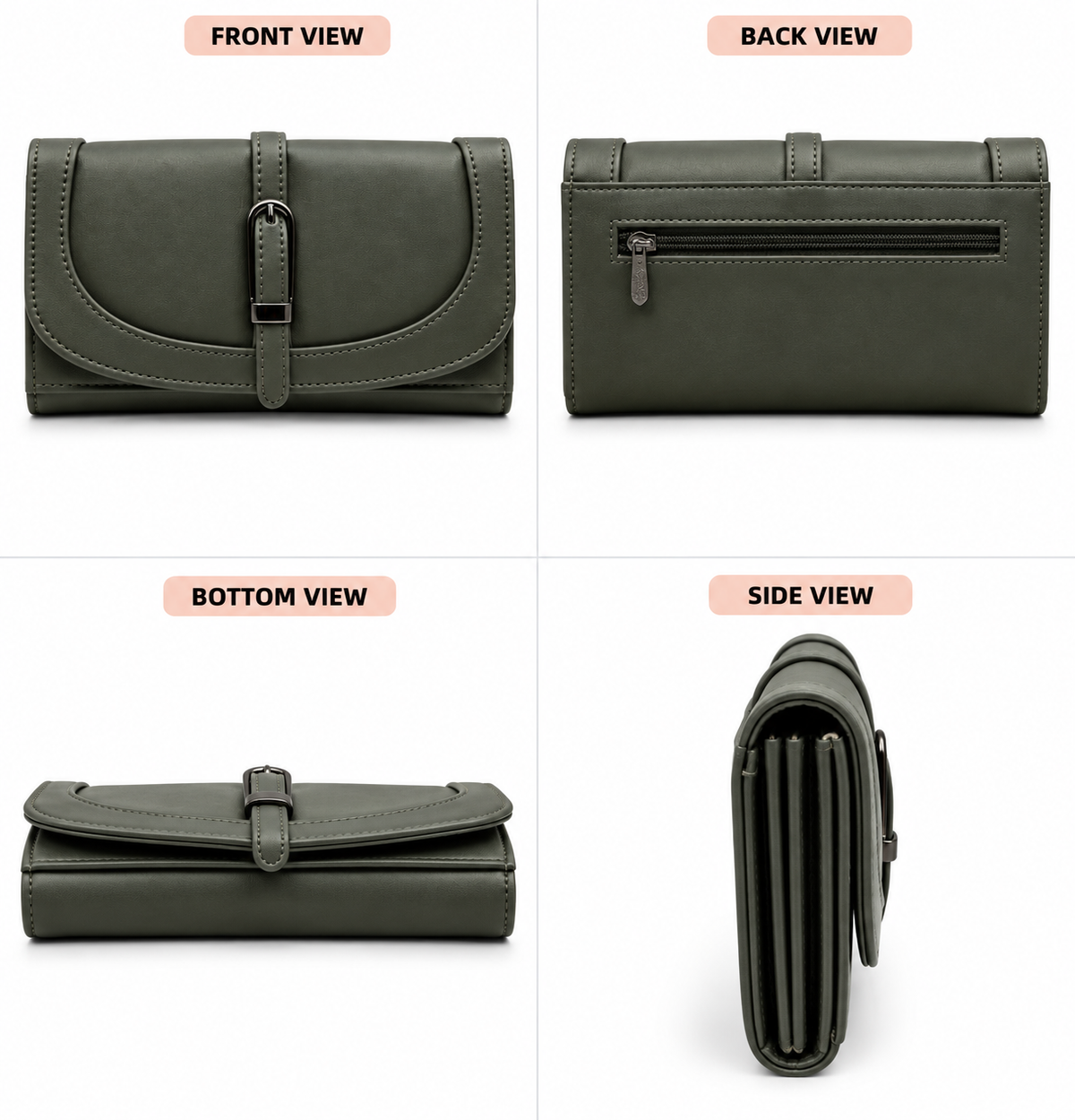 Women’s Stylish Clutch Wallet with Flap Closure | Elegant PU Leather Long Wallet for Women | Multiple Compartments & Card Holder |