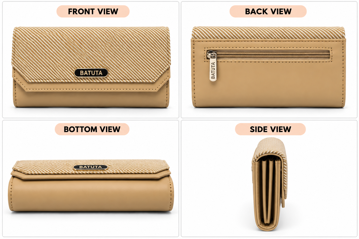 BATUTA Women’s Three Zip Multi-Compartment Clutch Wallet | Stylish Long Purse with Zipper Pocket | Spacious Ladies Wallet for Cash, Cards & Mobile