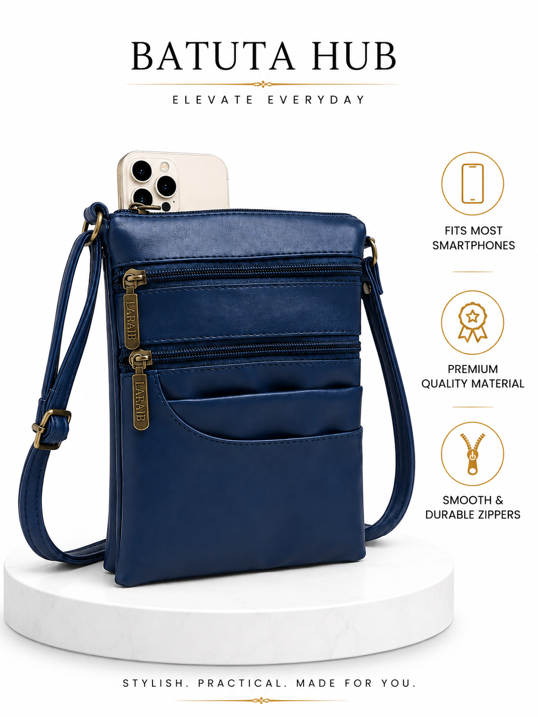 Women's Premium Faux Leather Crossbody Sling Bag with Multiple Zip Pockets