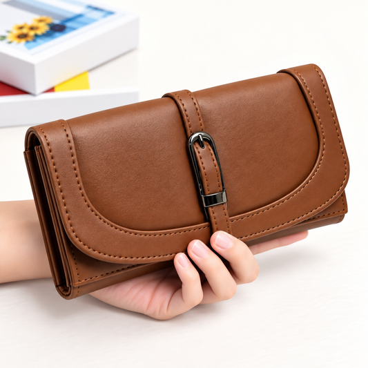 Women’s Stylish Clutch Wallet with Flap Closure | Elegant PU Leather Long Wallet for Women | Multiple Compartments & Card Holder |