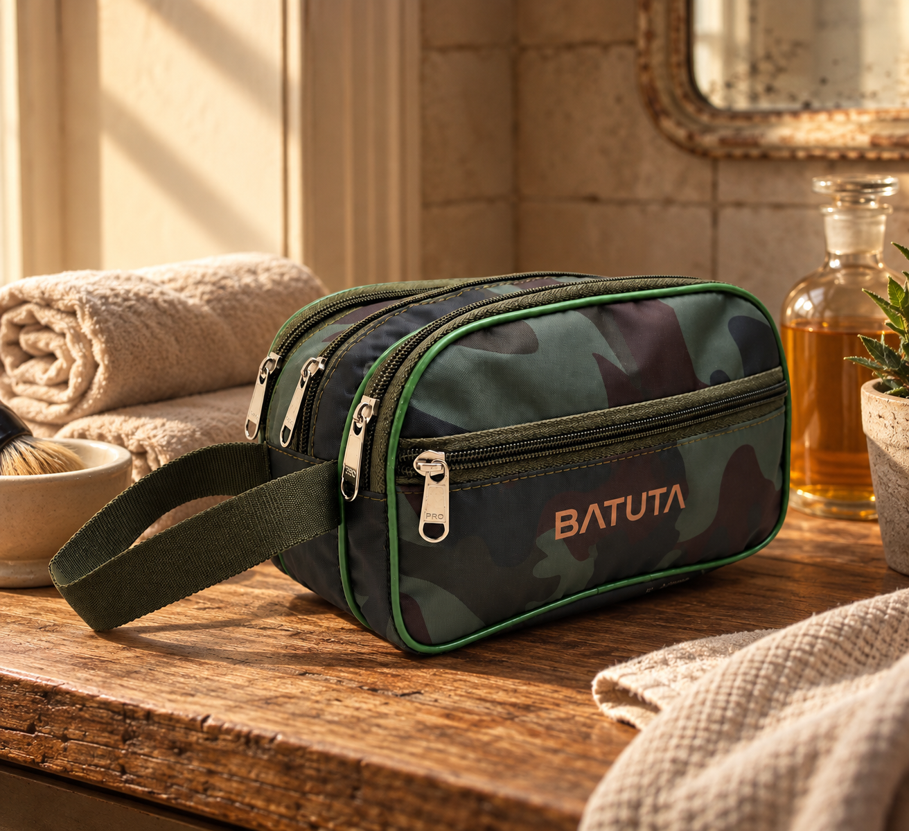 BATUTA Travel Toiletry Bag for Men | Multi Compartment Shaving Kit & Grooming Pouch | Cosmetic Organizer Bag