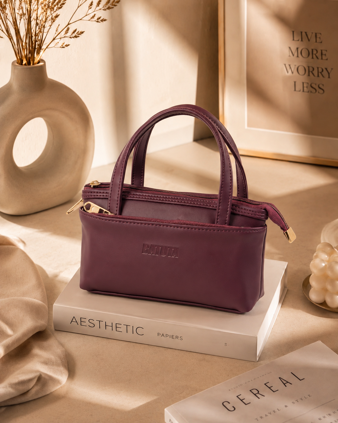 Women’s Premium PU Leather Handbag | Triple Zip Tote Bag | Stylish Mini Handy Purse for Daily Use