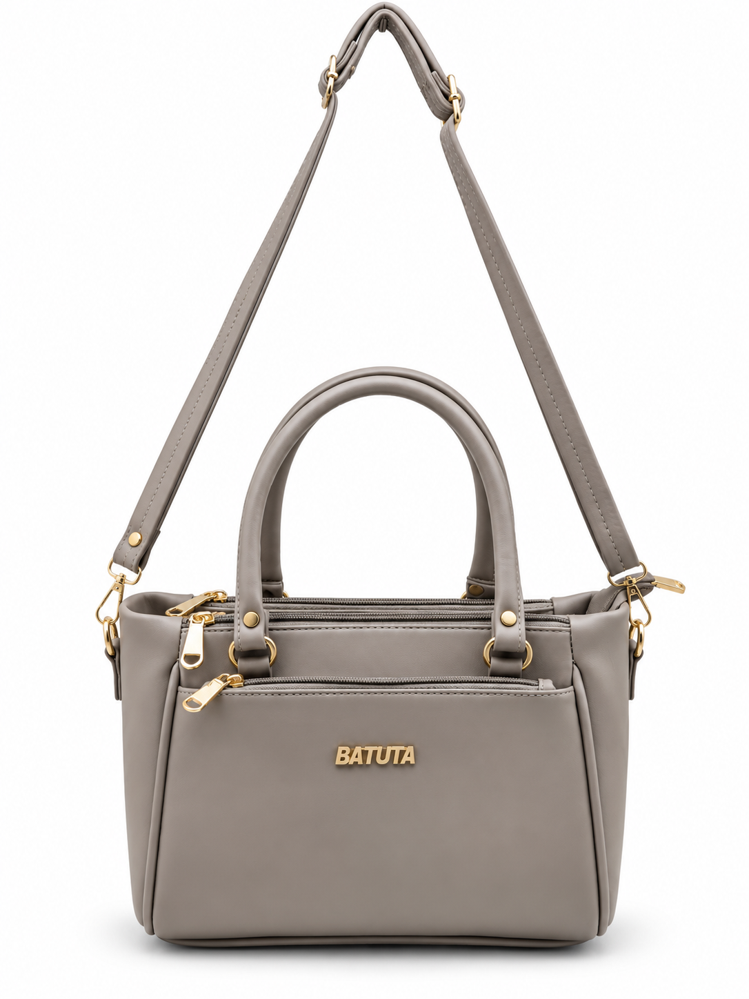 BATUTA Women’s Premium Faux Leather Handbag with Multiple Zipper Compartments, Double Handle & Sling Strap