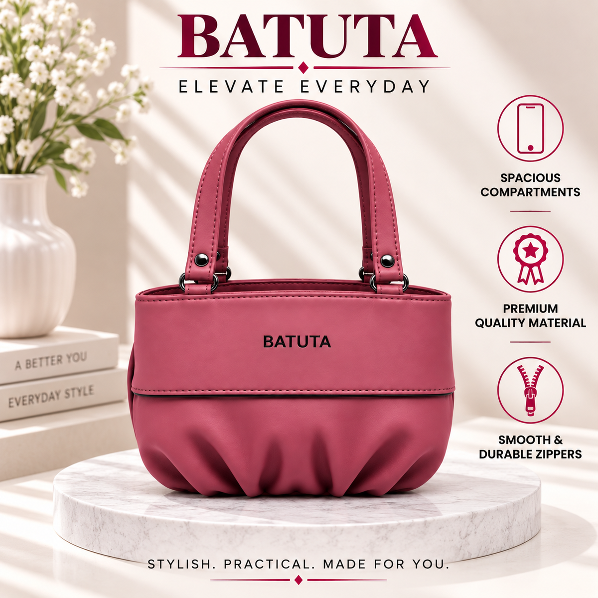 BATUTA Women’s Stylish Handbag | Premium PU Leather Tote Bag | Elegant Shoulder Carry Bag for Women