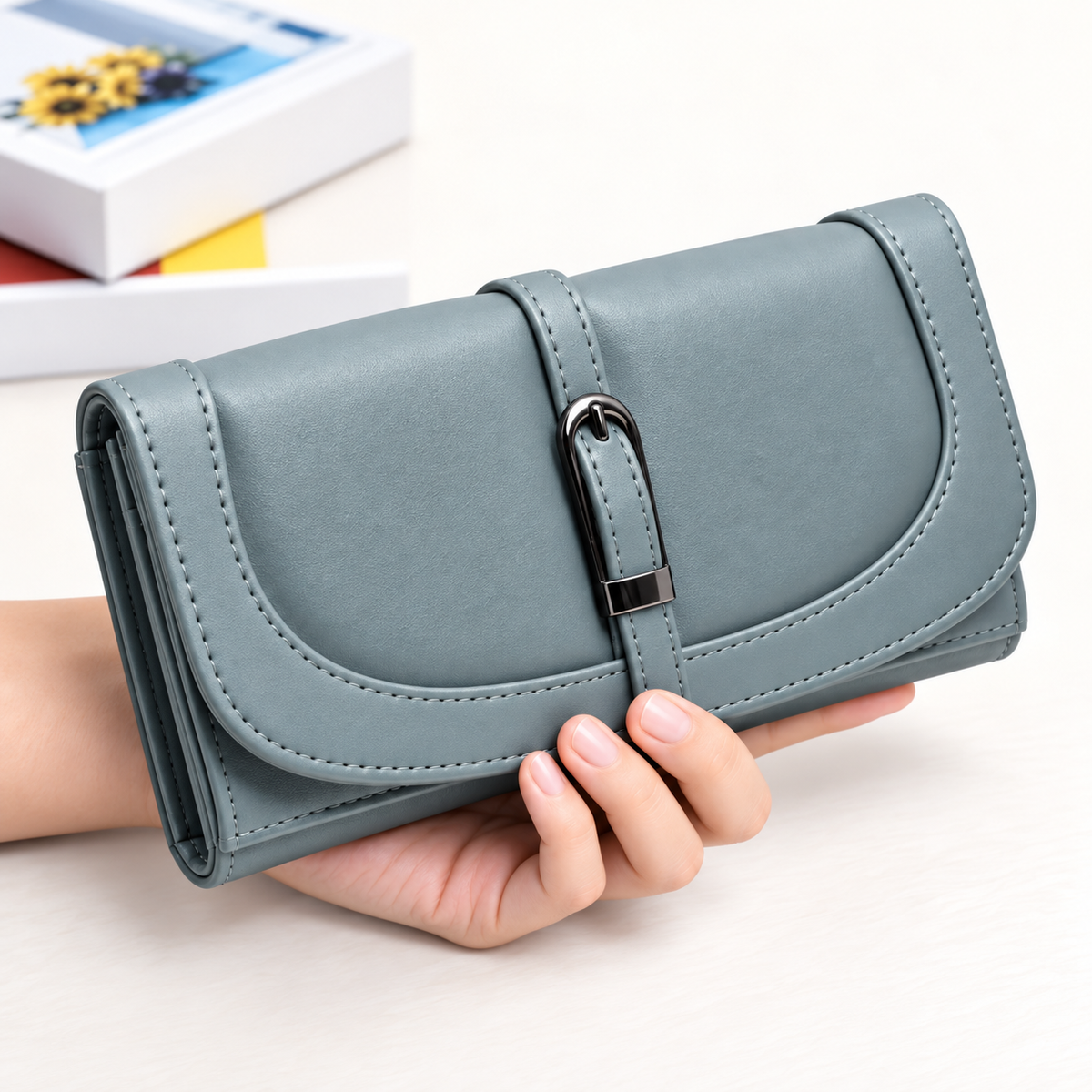 Women’s Stylish Clutch Wallet with Flap Closure | Elegant PU Leather Long Wallet for Women | Multiple Compartments & Card Holder |