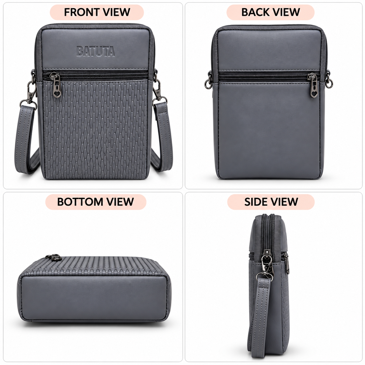 BATUTA HUB Women Crossbody Sling Bag | Premium PU Leather Small Size Bag for Girls & Ladies | Adjustable Strap | Multiple Zipper Pockets | Lightweight Daily Use Purse