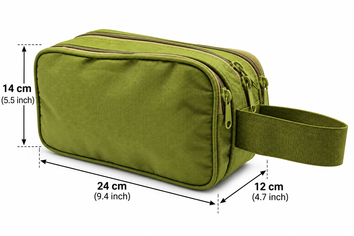 BATUTA Green Multi-Compartment Zipper Pouch Bag for Men, Travel Organizer and Utility Bag