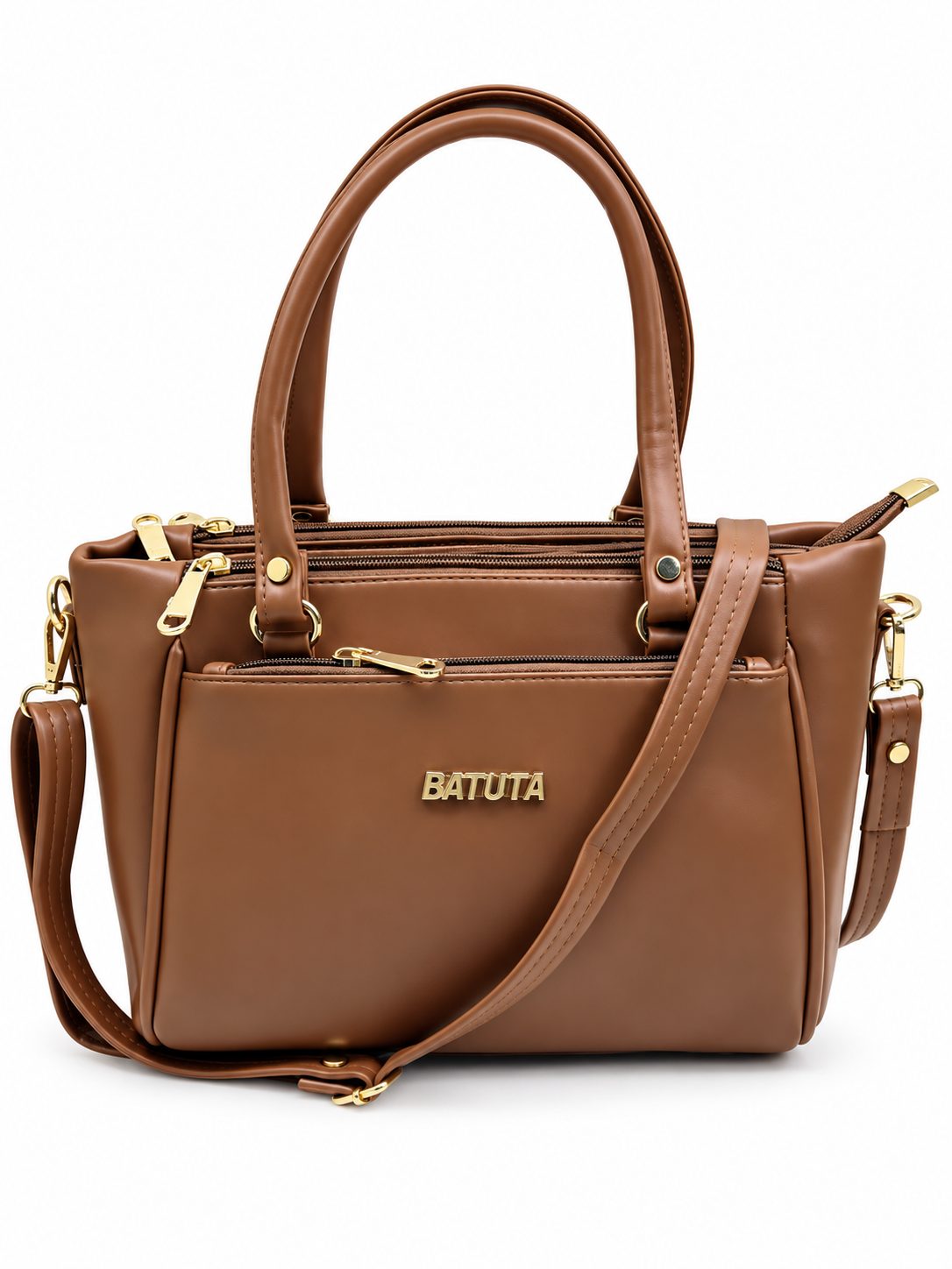 BATUTA Women’s Premium Faux Leather Handbag with Multiple Zipper Compartments, Double Handle & Sling Strap