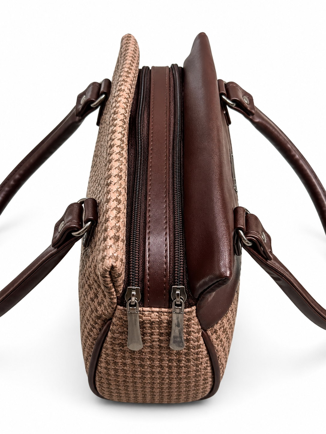 Women’s Stylish Handbag | Premium Houndstooth Pattern Tote Bag | Spacious 3-Zip Office & Daily Use Shoulder Bag
