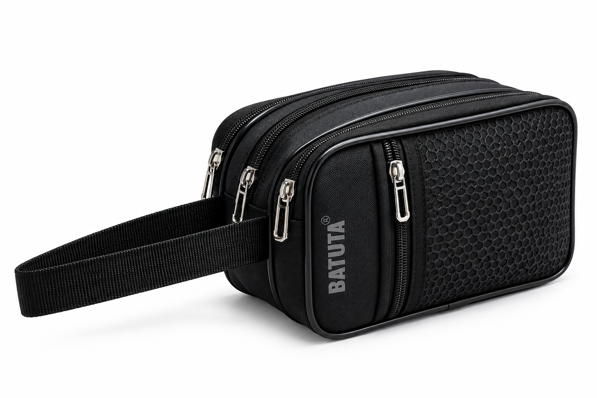 BATUTA Men’s Shaving Kit Bag, Multi Compartment Travel Grooming Organizer Pouch