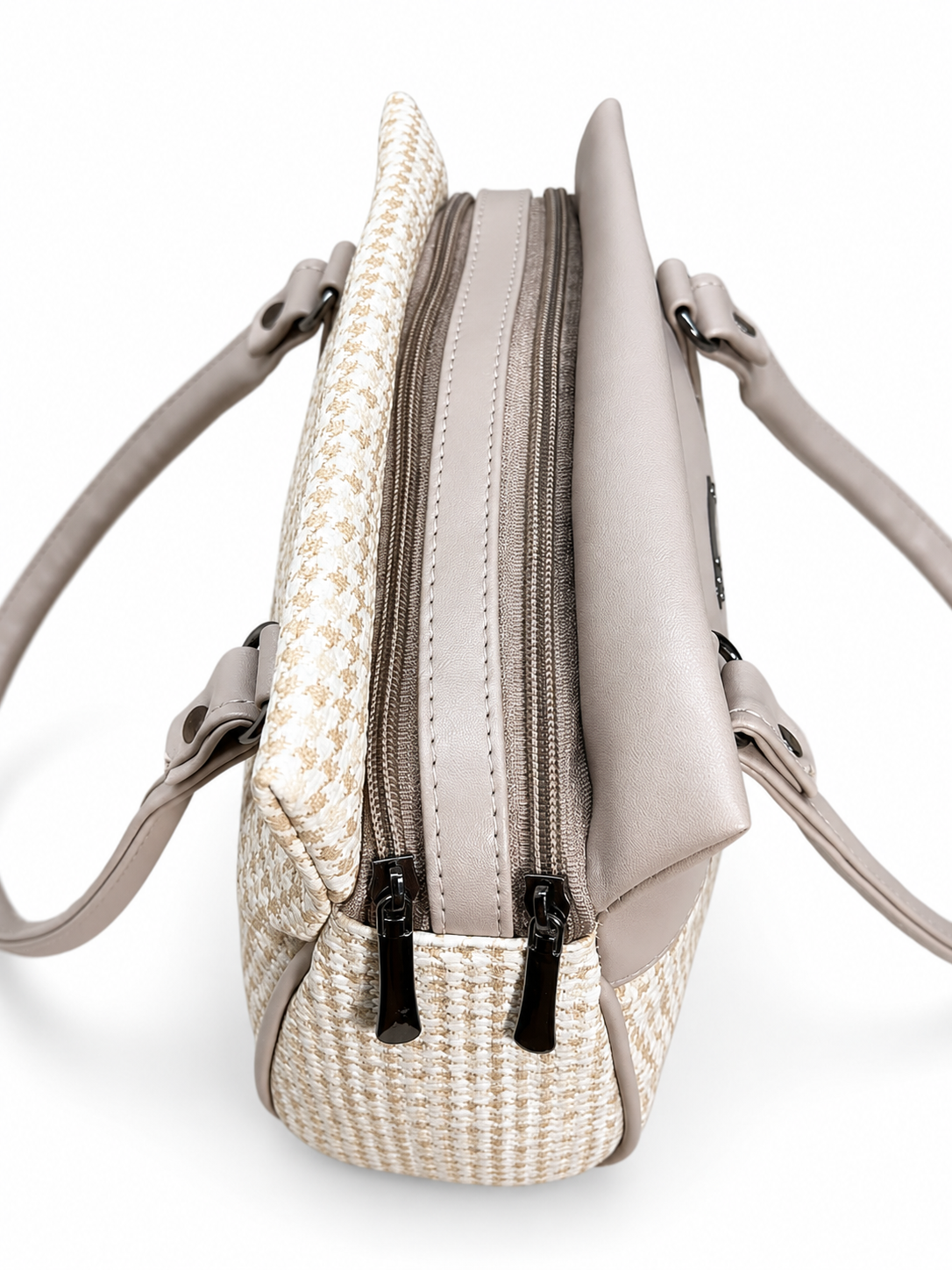 Women’s Stylish Handbag | Premium Houndstooth Pattern Tote Bag | Spacious 3-Zip Office & Daily Use Shoulder Bag