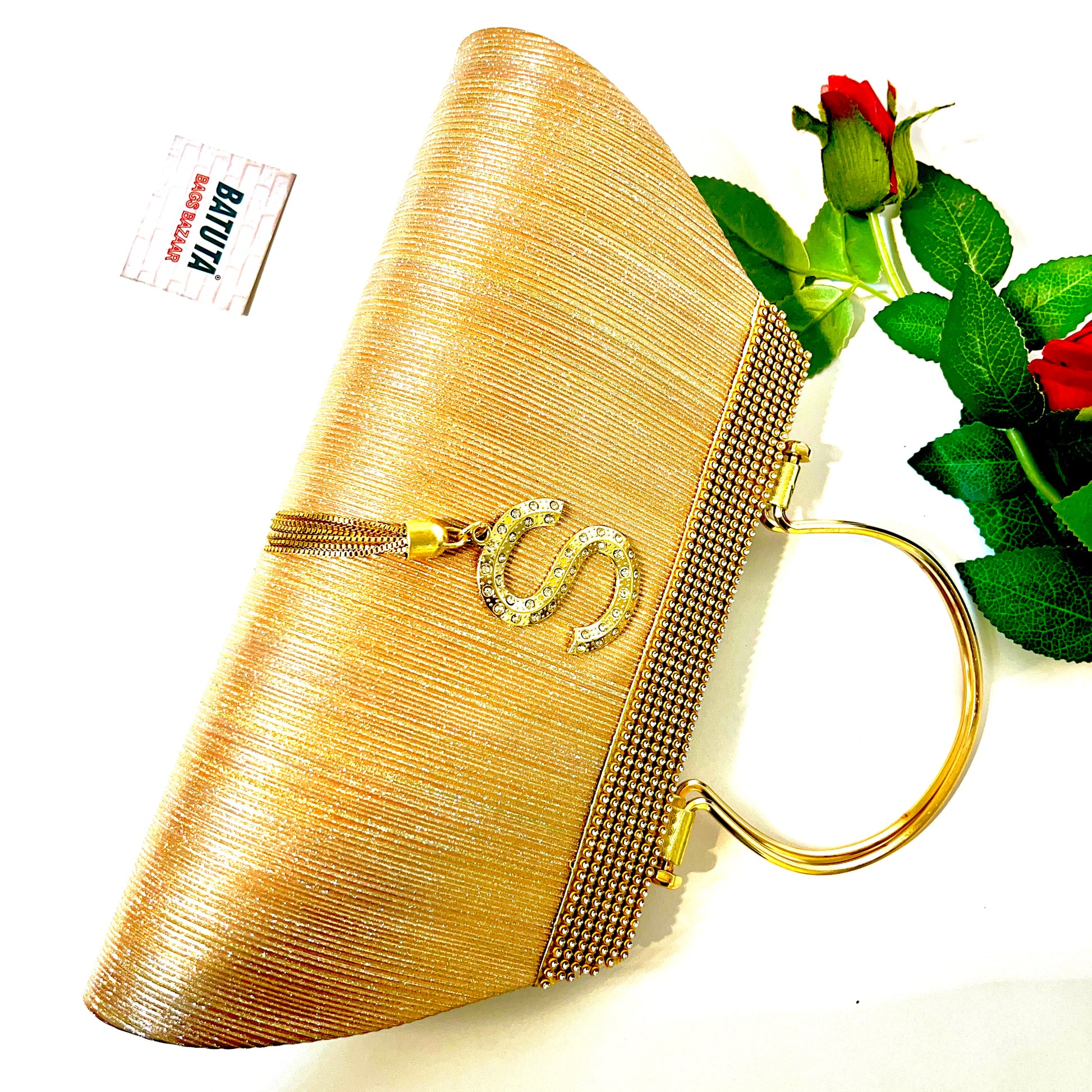 BATUTA Clutch Purse for Women Golden bridal Party and Wedding Bag