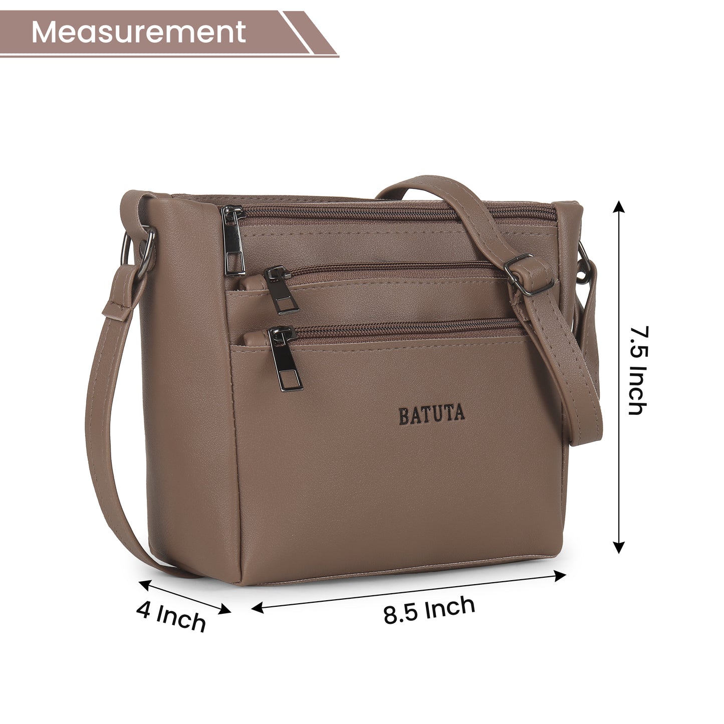 BATUTA - Women's Multi-Zipper Sling Bag, PU Leather Crossbody Purse