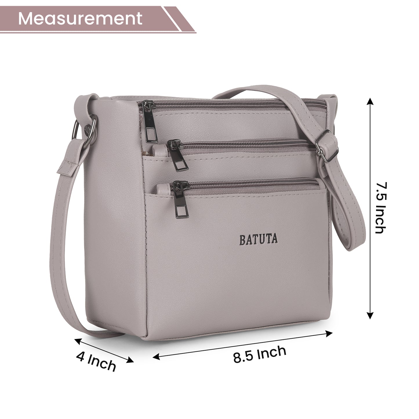 BATUTA - Women's Multi-Zipper Sling Bag, PU Leather Crossbody Purse