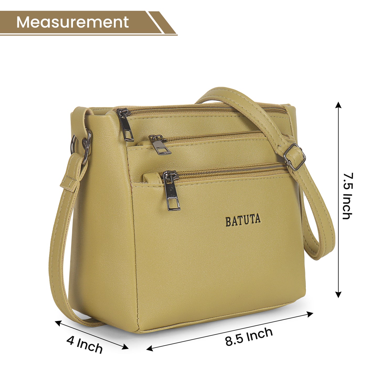BATUTA - Women's Multi-Zipper Sling Bag, PU Leather Crossbody Purse