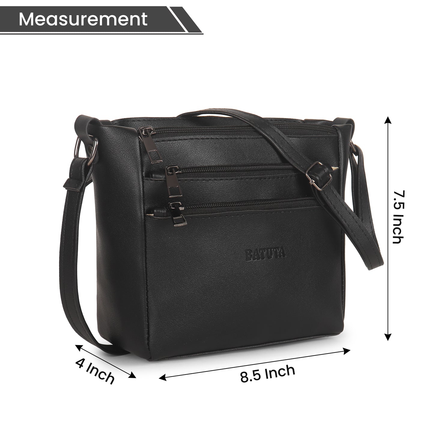 BATUTA - Women's Multi-Zipper Sling Bag, PU Leather Crossbody Purse