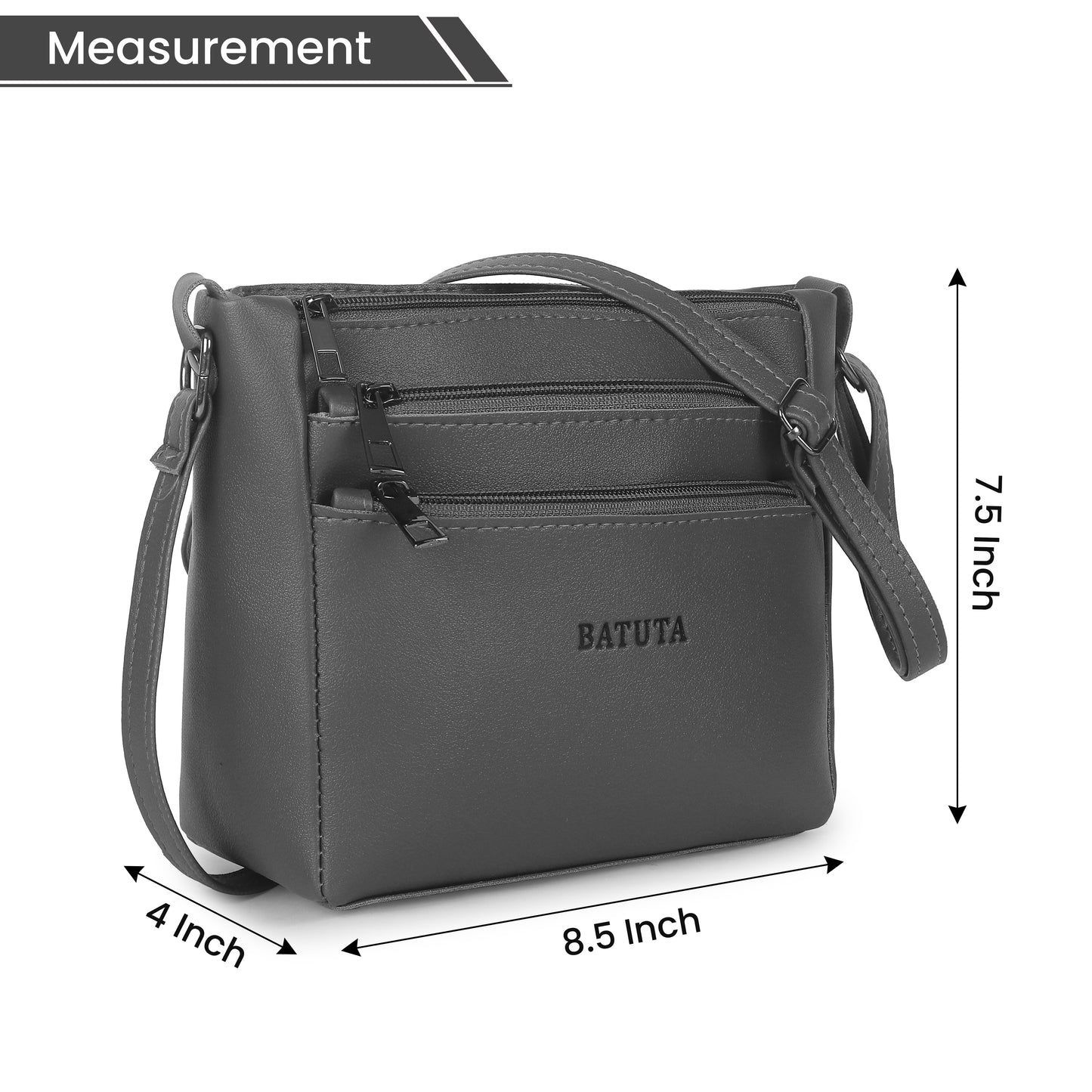 BATUTA - Women's Multi-Zipper Sling Bag, PU Leather Crossbody Purse