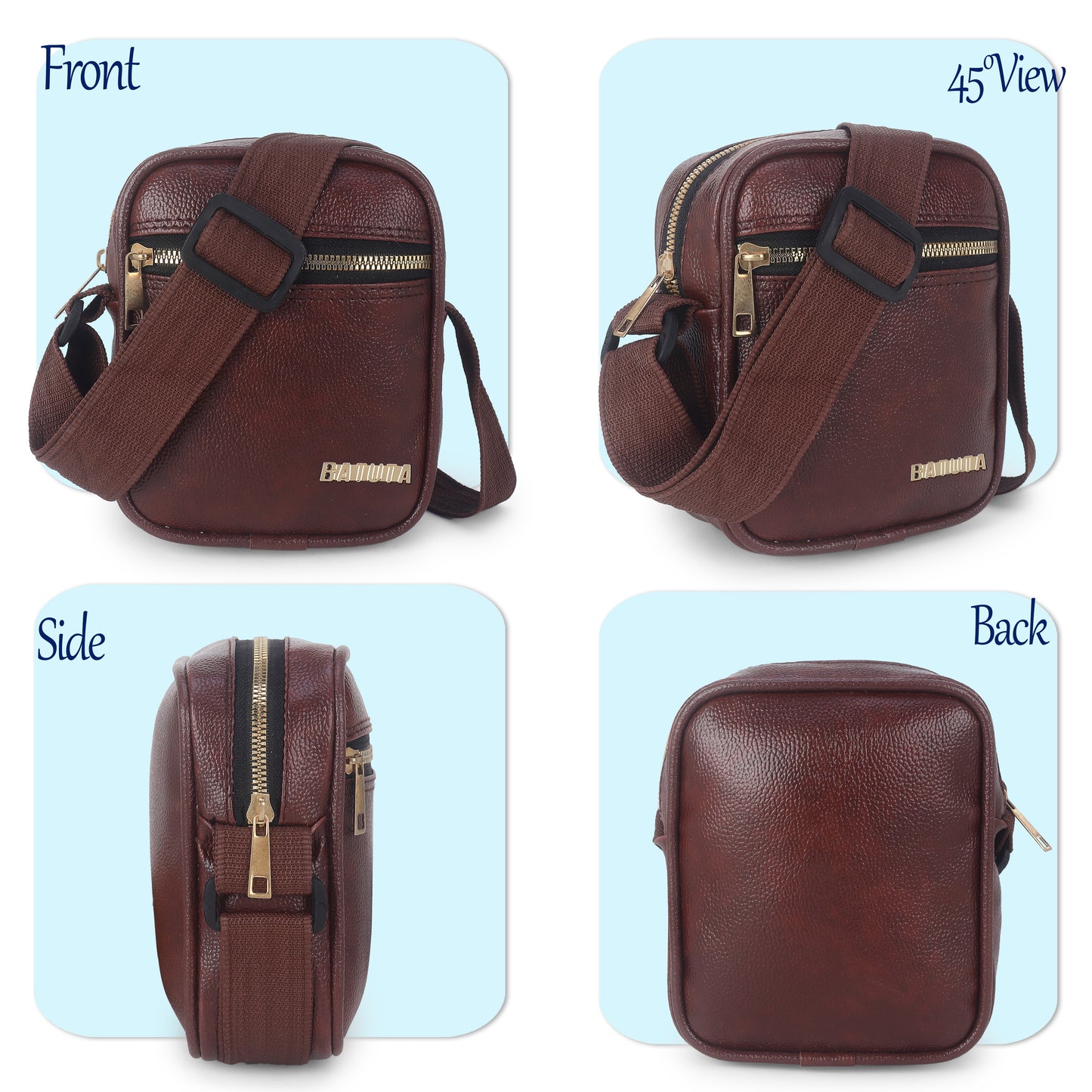 Men's and Women's Genuine Leather Sling Bag | Crossbody Shoulder Bag for Travel & Office | Vegan Leather Bag with Adjustable Strap & Spacious Design